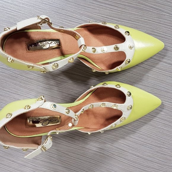 Halogen Martine Studded T-Strap Pump, Citrus Color Leather Womens Size 5 - Picture 10 of 12
